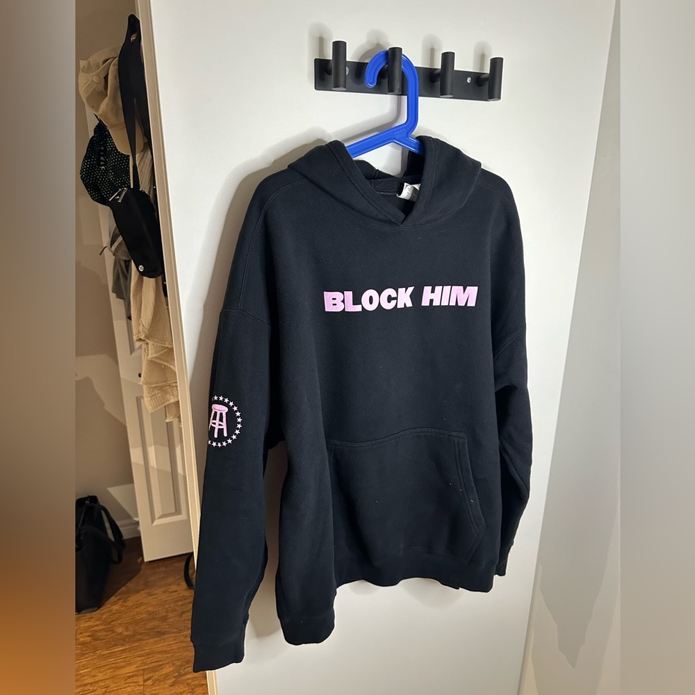 Block Him Black Hoodie Sweater - Pink Logo